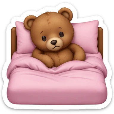 Brown Teddy bear sleeping in light pink bed sticker
