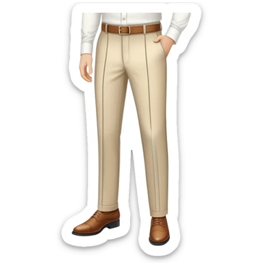 beige dress pants with white vertical stripes pattern, formal trousers with cuffed hem, clear vertical line pattern similar to plaid but only vertical lines, no model, isolated garment sticker