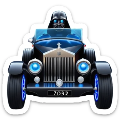 Shining Darth Vader themed 1934 style Rolls Royce scary Halloween monster rc car racing dark country road blue futuristic headlights  sticker