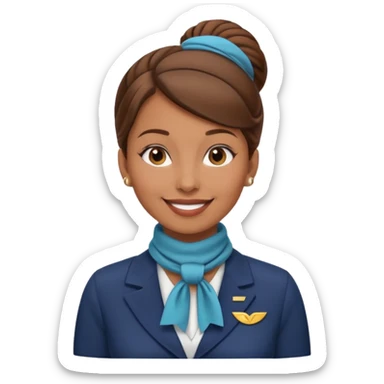  flight attendant, Light Brown skin, brown hair in single bun, neck scarf sticker