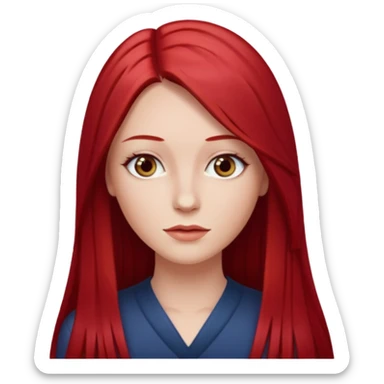 white woman cherry red long straight hair parted middle sticker