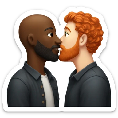 Man with red hair kisses black man with beard sticker