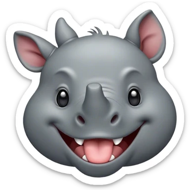 Cinematic Cute Yawning Rhinoceros Portrait Emoji, Head tilted slightly with a dramatic, wide-open yawn, showcasing a soft, textured slate-gray hide with a slightly drooping horn and eyes barely open in drowsy contentment, Simplified yet irresistibly adorable features, highly detailed, glowing with a soft, cozy glow, high shine, relaxed yet expressive, stylized with a touch of rugged whimsy, bright and endearing, soft glowing outline, capturing the essence of a sleepy yet affectionate rhinoceros, so drowsy it feels like it could stretch out of the screen and curl up for a nap! sticker