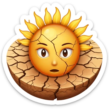 cracked dry earth with sun symbol above it, drought symbol sticker