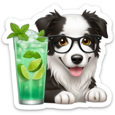 puppy border collie with glasses drinking mojito sticker
