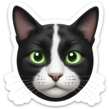 black and white cat with green eyes with more white and black spots like a cow sticker