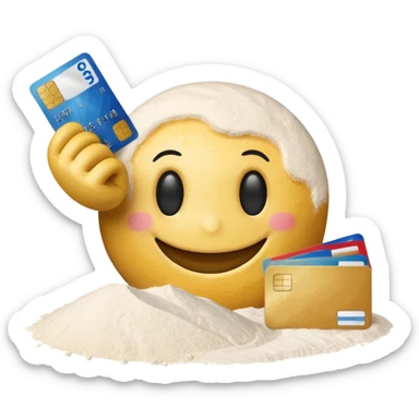 Smiley face with credit card in hand and a pile of flour in front of it sticker
