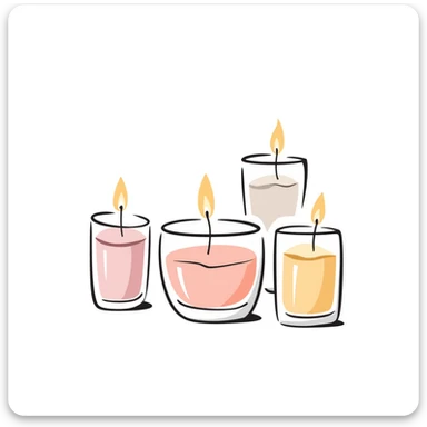 candles in glass holders, some lit with gentle flames, pastel colors dd9fb0 ffc6d3 a3bfc9 c4bee2 f1b091, detailed hand-drawn doodle style sticker