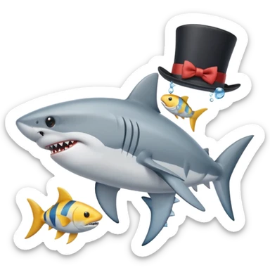 Shark with a top hat holding a fish  sticker