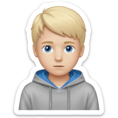 Teen Blond boy with blue eyes and Grey hoodie standing up sticker