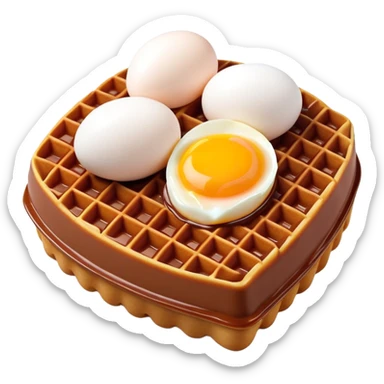 3D rendered hyper-realistic chocolate Hong Kong egg waffle, rich brown color, glossy bubbles with detailed texture, candy-like sheen, playful presentation, soft illumination sticker
