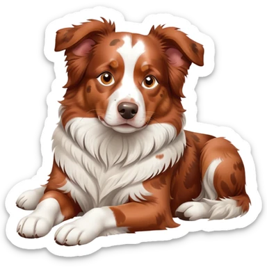 Red merle Australian Shepherd dog laying down, copper and white spotted coat, relaxed pose sticker