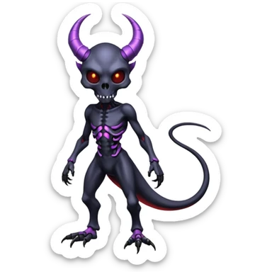 Shiny Horned Futuristic Badass Demonic Spectral Dusky Spooky Skull-faced Cool Hot Stylish Handsome Alien-Salandit-Darkrai-Genesect-Fakémon-fusion (full body) sticker