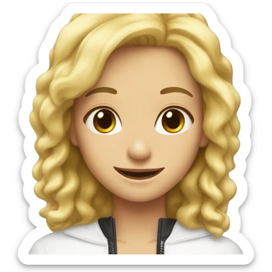 blonde girl smiling with zipper sticker