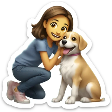 smiling girl with dog outdoors sticker