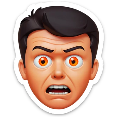 Rick Astley having a kind of worried face, but only his front teeth are sticking out his eyes are blurred out, the background is pitch black, Rick Astley is kind of an orangish-red color, and the entire picture, including Rick Astley, is a staticky, glitchy, horror, analog horror type sticker