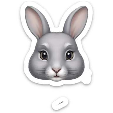 Cinematic Noble Grey Rabbit Portrait Emoji, Poised and regal, with a compact, graceful build and a smooth, elegant grey fur, long, delicate ears and deep-set soulful grey eyes, Simplified yet sharp and sophisticated features, highly detailed, glowing with a soft, dignified glow, high shine, intelligent and serene, stylized with an air of refined subtlety, focused and attentive, soft glowing outline, capturing the essence of a watchful and confident companion, so majestic it feels as though it could hop out of the screen with effortless authority! sticker