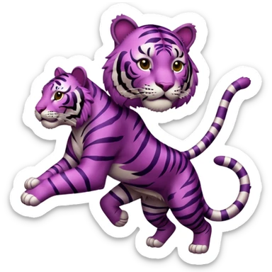 purple furred tiger with burgundy stripes jumping sticker