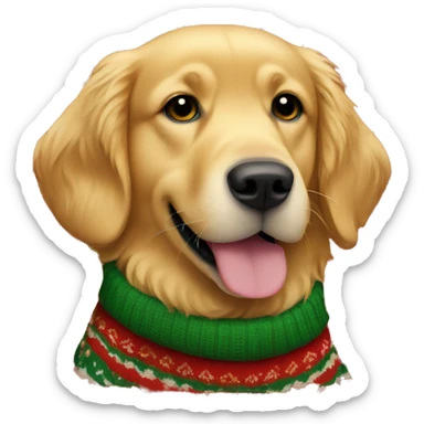 Golden Retriever wearing a Christmas sweater sticker