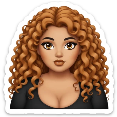 big plus size, tan skin, long curly hair, baddie,pretty, makeup, black eyeliner, long hair sticker