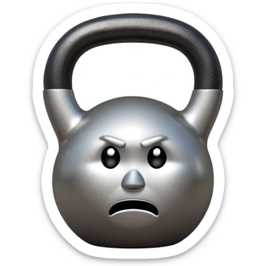kettlebell with a sad face sticker