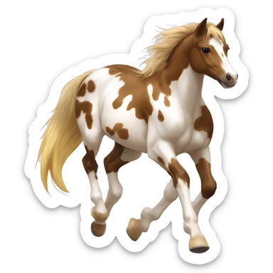 Scruffy scarred scratched scratches scratch scars Piebald tricolor palomino yellow brown pony with dark brown spots galloping running sticker
