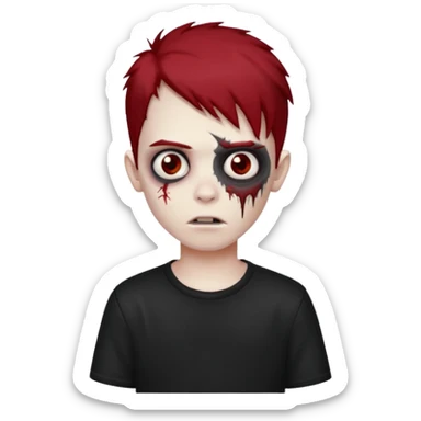 boy zombie with red and black hair  hair emo dark brown eyes and the hair With blackshirt  sticker