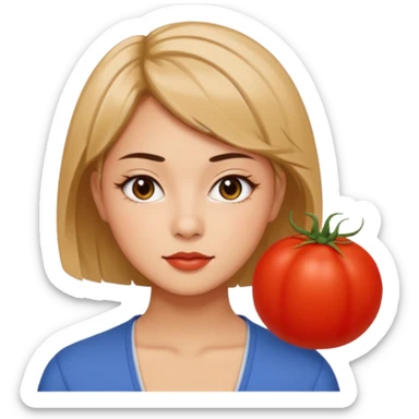 A woman in her 20s with medium short hair without bangs, with double eyelids, a round face shape, with a confident look on her face. And her nickname is tomato. sticker