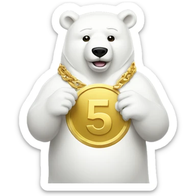 white bear with gold coin with "50" write in gold coin in hands sticker