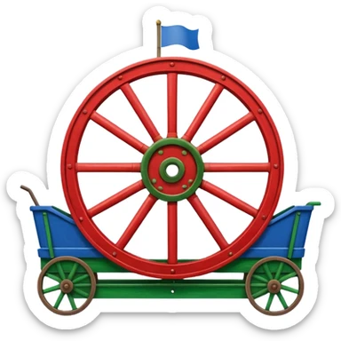 Un drapeau avec la moitié de bleu et l’autre de vert avec une roue de roulotte rouge au centre assez grande sticker
