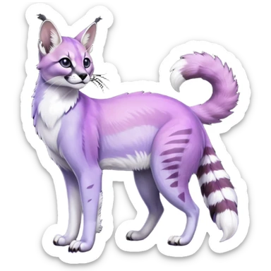 Colorful dark tropical pastel-lilac-lavender-violet iridescent pastel white glorious divine exotic cute cool beautiful shiny beautiful fantasy-caracal-civet-genet-sergal-vernid-Gryphon-Cacomistle-Trico-oncilla-animal-Fakémon-hybrid-fursona (full body) sticker