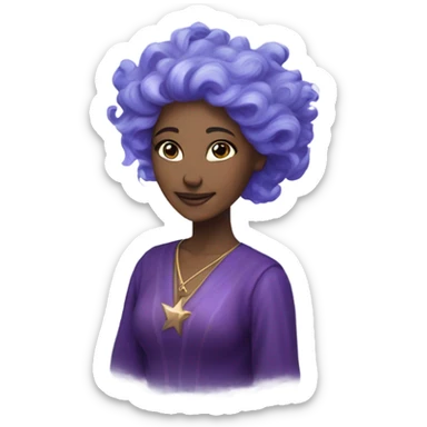 caucasian mystical woman with sparkling galaxy hair with moon and stars in purple and blue shades sticker