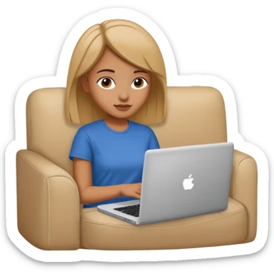 A girl is working with a laptop while lying on the sofa sticker