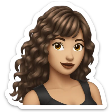 One rockstar girl with wave cascade brunette hair with fringes with quitar sticker