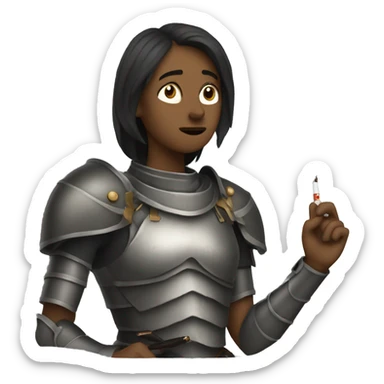Worried woman wearing armor smoking a cigarette sticker