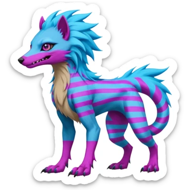 Brown and beige badass elegant wild beautiful natural cute badass epic anthro modern sergal-vernid-creature with cyan mane and magenta eyes with cyan edgy stripes, full body, blue pretty hair, outside, modern, aesthetic, art by LiLaiRa, art by art by Falvie sticker