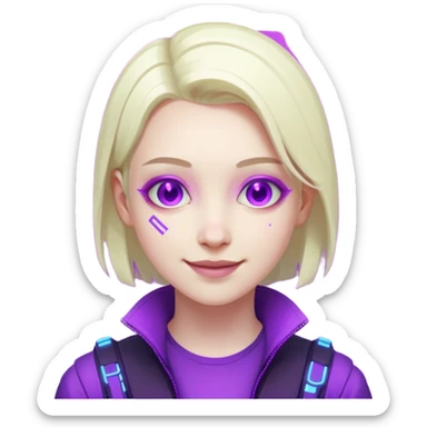 neutre gender neon cyberpunk light purple happy, I don't want you to use props, não utilizar óculos  sticker