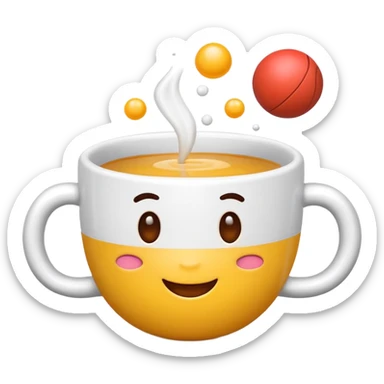 Cute 3D cartoon emoji style sticker of a cup and ball game, glossy plastic texture, soft lighting, smooth shadows, playful expression, high detail, white outline sticker, transparent background” sticker