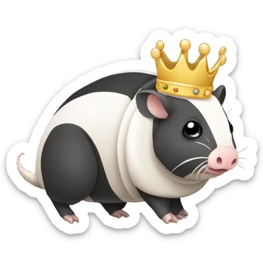 Black and white piebald chubby round armadillo pig panda centipede armadillo wearing a crown sticker