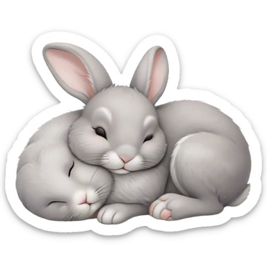 Meme-Worthy Cute Sleeping Grey Rabbit Portrait Emoji, Head resting peacefully with a contented smile, showcasing a delightfully compact build and a luxuriously soft grey fur, eyes shut in a serene nap, Simplified yet hilariously adorable features, highly detailed, glowing with a soft, drowsy light, high shine, relaxed and utterly lovable, stylized with an air of playful laziness, bright and heartwarming, soft glowing outline, capturing the essence of a comically sleepy bunny, so meme-worthy it feels like it could instantly become the next viral sensation of adorable slumber! sticker