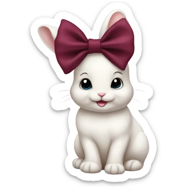 Baby bunny with coquette burgundy bow on ear sticker