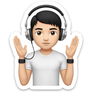 a pretty bratz fair indian boy with black hair. lean but muscled, wearing a white tshirt. headphones on sticker