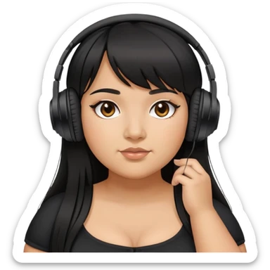 Latina girl with bangs black long hair plus size black dress with headphones sticker