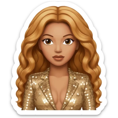 Beyonce as Sasha Fierce with long strawberry blonde hair, beige sequin outfit sticker