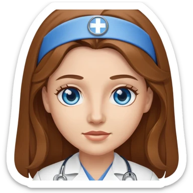Nurse with brown long hair and blue eyes sticker