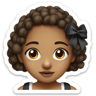 Dominican and Puerto Rican girl with black and white split dye brown eyes freckles wearing a bow sticker