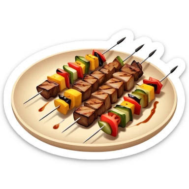 Barbecue on skewers in a beige plate sticker
