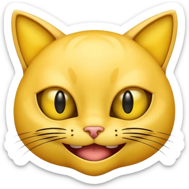 Yellow emoji with vertical slit cat eyes, huge creepy grin from ear to ear sticker