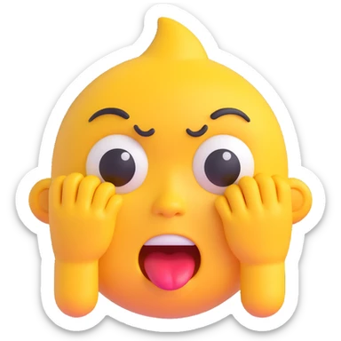yellow head emoji with wild crazy expression, crying with big tears, exaggerated features sticker