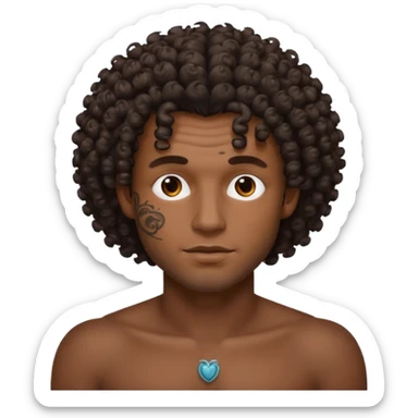 curley hair tattoo male, full on face. sticker